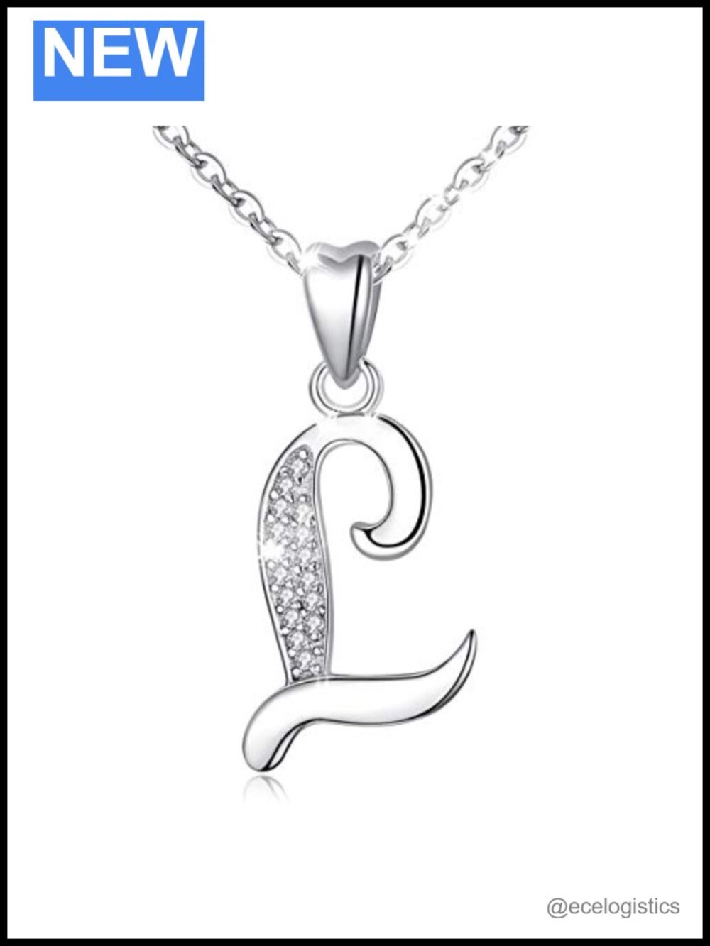 Sterling Silver Initial L Necklace Cubic Zirconia Pendant